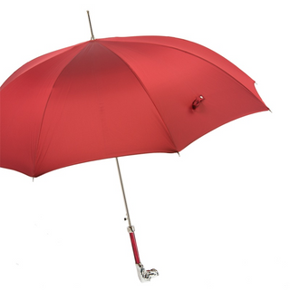 Red silver hound handle automatic handmade Italian luxury gift umbrella side view