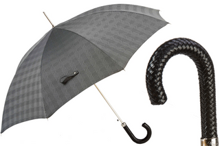 Luxury leather braided handle handmade Italian men's rain umbrella front view