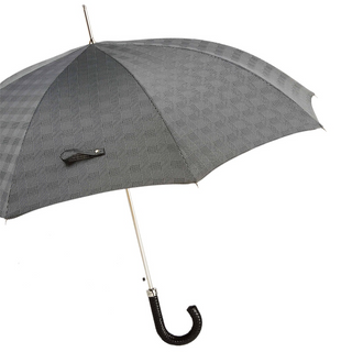 Luxury leather braided handle handmade Italian men's rain umbrella side view