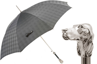 Luxury dog silver handle polyester canopy handmade Italian men's umbrella front view