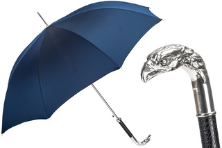 Navy silver eagle metal handle automatic handmade Italian men's umbrella front view
