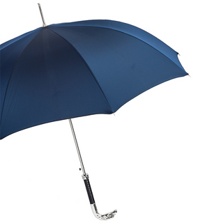 Navy silver eagle metal handle automatic handmade Italian men's umbrella side view