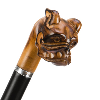 Hand carved bulldog wooden handle handmade Italian men's umbrella canopy