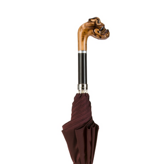 Hand carved bulldog wooden handle handmade Italian men's umbrella back view