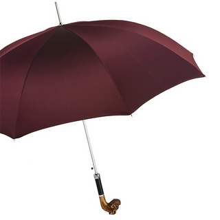 Hand carved bulldog wooden handle handmade Italian men's umbrella side view