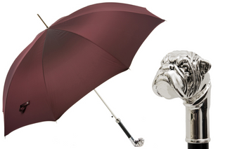 Silver bulldog metal handle automatic handmade Italian men's umbrella front view