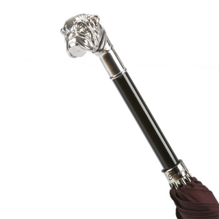 Silver bulldog metal handle automatic handmade Italian men's umbrella top view