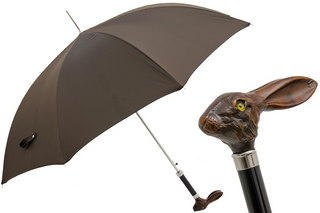 Italian automatic brown rabbit handle luxury men's umbrella front view