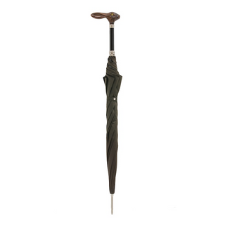 Italian automatic brown rabbit handle luxury men's umbrella close-up