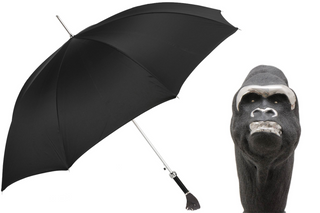 Gorilla enameled brass handle handmade Italian men's rain umbrella front view