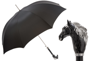 Black horse enameled brass handle handmade Italian luxury men's umbrella front view