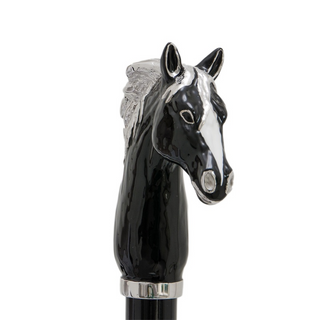 Black horse enameled brass handle handmade Italian luxury men's umbrella close-up