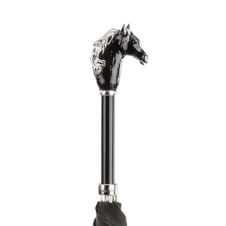 Black horse enameled brass handle handmade Italian luxury men's umbrella open