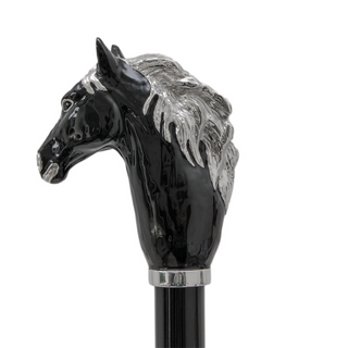 Black horse enameled brass handle handmade Italian luxury men's umbrella back view