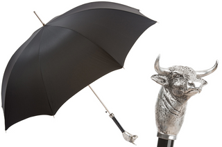 Bull brass handle luxury handmade Italian men's rain umbrella front view