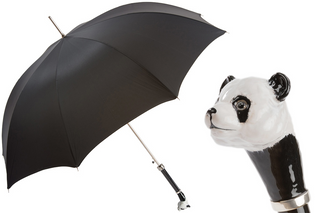 Panda enameled brass handle automatic handmade Italian men's umbrella front view