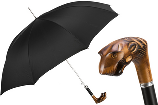 Tiger design wooden handle handmade Italian luxury men's umbrella front view