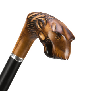 Tiger design wooden handle handmade Italian luxury men's umbrella back view