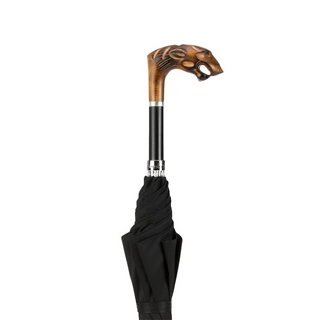 Tiger design wooden handle handmade Italian luxury men's umbrella detail