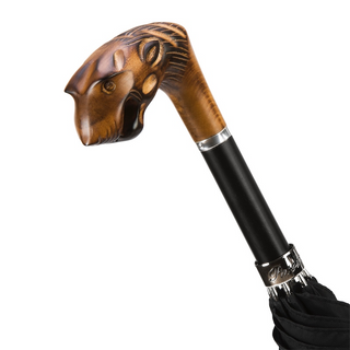 Tiger design wooden handle handmade Italian luxury men's umbrella canopy