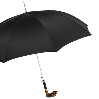 Tiger design wooden handle handmade Italian luxury men's umbrella close-up