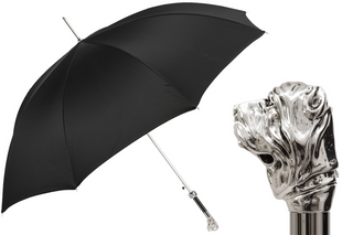 Silver mastiff enameled silver plated handle handmade Italian men's umbrella front view