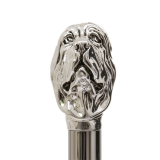 Silver mastiff enameled silver plated handle handmade Italian men's umbrella detail