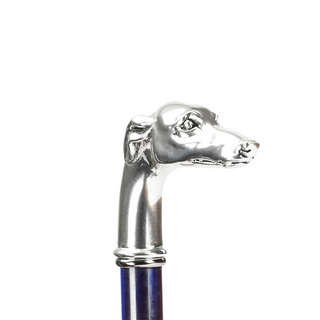 Blue luxury silver greyhound handle handmade Italian men's umbrella back view