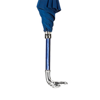 Blue luxury silver greyhound handle handmade Italian men's umbrella angle