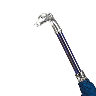 Blue luxury silver greyhound handle handmade Italian men's umbrella canopy