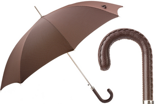 Gentleman brown leather handle handmade Italian classic men's umbrella front view