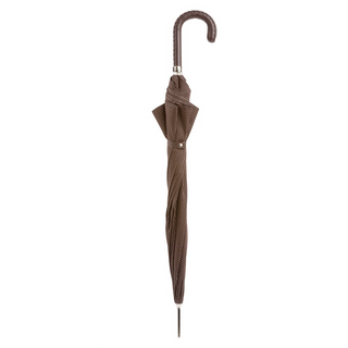 Gentleman brown leather handle handmade Italian classic men's umbrella close-up