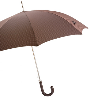 Gentleman brown leather handle handmade Italian classic men's umbrella side view