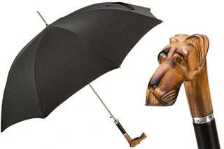 Hand carved Great Dane automatic handmade Italian men's umbrella front view