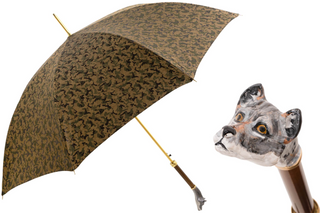 Luxury wolf brass handle automatic handmade Italian men's rain umbrella front view
