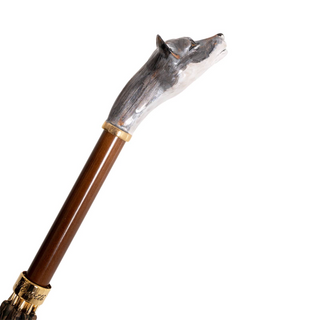 Luxury wolf brass handle automatic handmade Italian men's rain umbrella detail