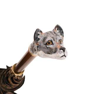 Luxury wolf brass handle automatic handmade Italian men's rain umbrella close-up