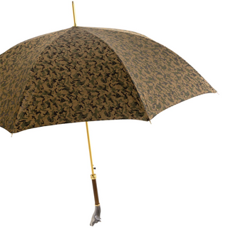 Luxury wolf brass handle automatic handmade Italian men's rain umbrella side view