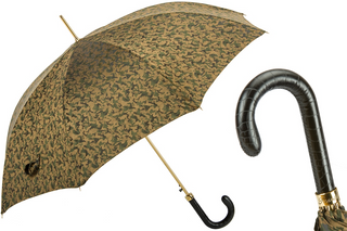 Camouflage automatic leather handle handmade Italian men's umbrella front view