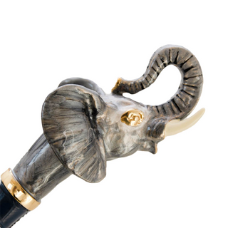 Elephant enameled brass handle automatic handmade Italian men's umbrella close-up