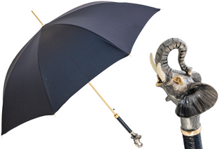 Elephant enameled brass handle automatic handmade Italian men's umbrella front view