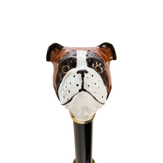 English bulldog luxury designer handle handmade Italian rain shield close-up