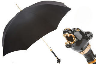 Black panther brass handle automatic handmade Italian men's rain umbrella front view