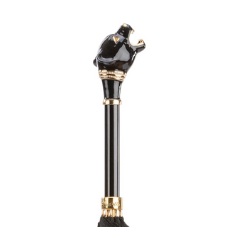 Black panther brass handle automatic handmade Italian men's rain umbrella detail