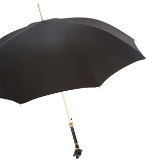 Black panther brass handle automatic handmade Italian men's rain umbrella side view