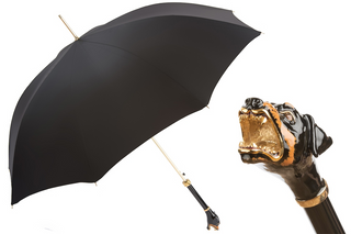 Luxury rottweiler brass handle handmade Italian designer men's umbrella front view