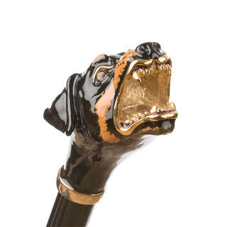 Luxury rottweiler brass handle handmade Italian designer men's umbrella detail