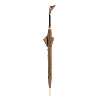 Boar enameled brass handle large canopy handmade Italian men's umbrella close-up