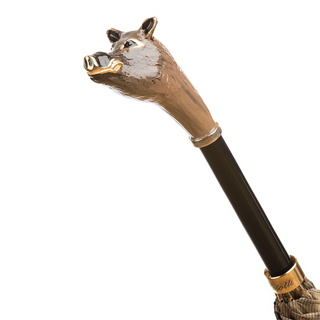Boar enameled brass handle large canopy handmade Italian men's umbrella canopy