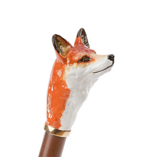 Fox enameled brass handle automatic handmade Italian men's umbrella close-up